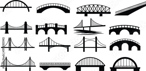 Vector illustration of a bridge with ships and city skyline