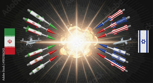 Rockets from Iran and Israel collide in mid-air explosion over battlefield