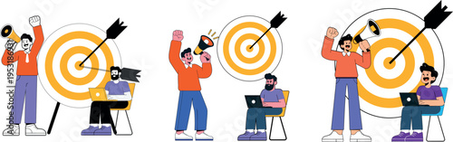Business target achievement marketing team success flat illustration