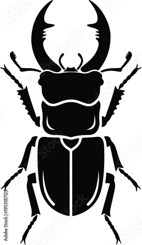 Silhouette stag beetle icon with sharp mandibles for nature graphic vector design