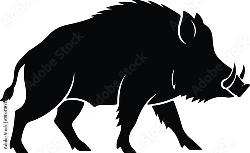 Silhouette wild boar walking in profile for logo branding vector design