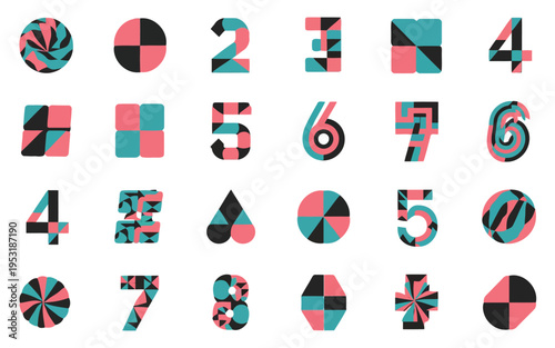 Creative geometric numbers with vibrant color schemes and abstract patterns Vector
