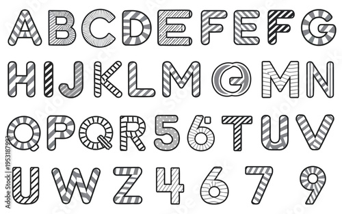 Vintage-style alphabet and numeric characters in a decorative font design Vector