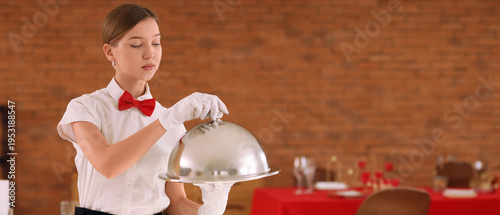 Young waitress with cloche ...
