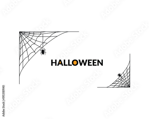 Halloween text with spider webs and spiders, festive spooky theme