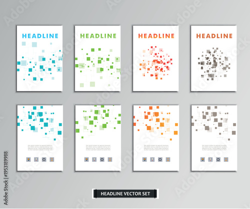 Set of vector artwork with molecular background