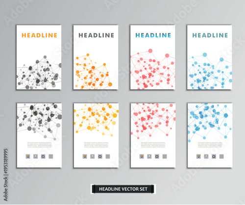 Set of vector artwork with molecular background