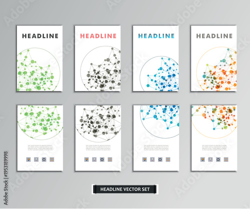 Set of vector artwork with molecular background