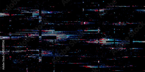 Abstract glitch background vector with digital distortion and pixel noise. Cyberpunk screen error effect for technological design. Dynamic data artifact with corrupted texture pattern.