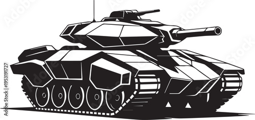Modern main battle tank vector silhouette with heavy armor and tactical turret.