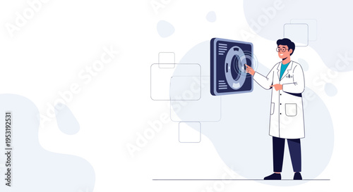 Doctor interacting with futuristic medical scan on holographic display