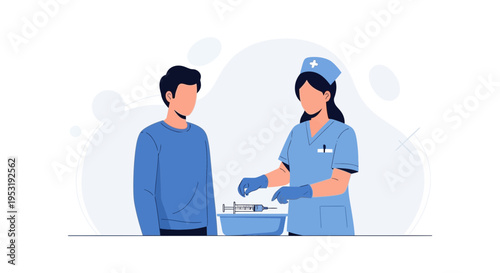 Nurse preparing injection for patient, medical vaccination concept