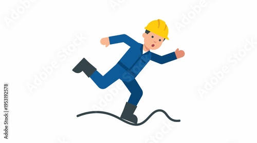 Safety Worker Tripping over a Cable Obstacle on the Ground Leading to a Potential Accident Illustration