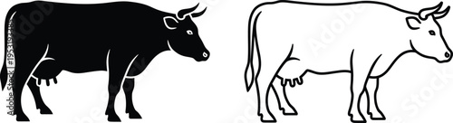 Cow Silhouette and Outline Vector Illustration Vector