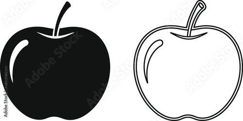 Black and White Apple Fruit Icon Vector Set Vector