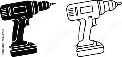 Electric Drill Icons Set Vector