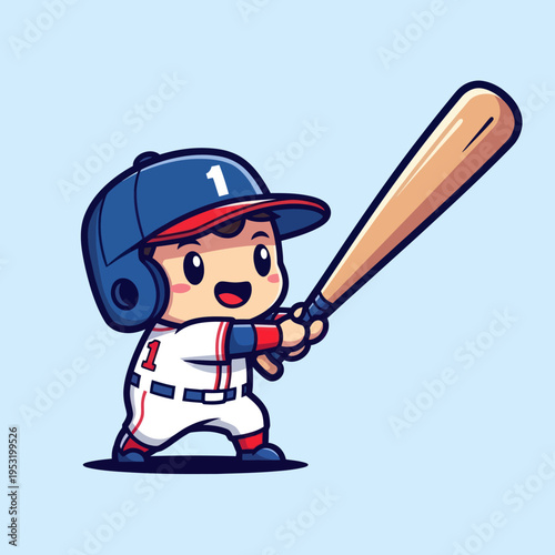 Cute Cartoon Baseball Player Ready to Hit.