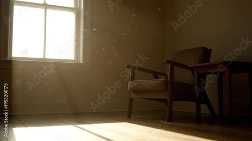 Empty room with chair and table by sunny window interior