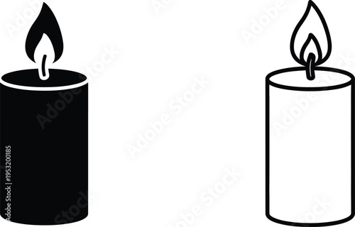 Black and White Burning Candle Vector Icons Vector