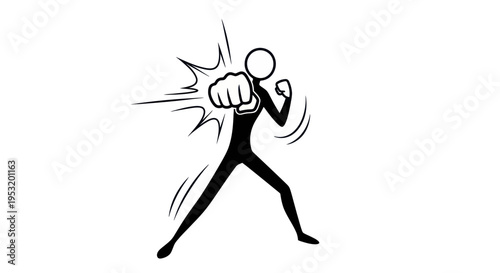 Black Silhouette Boxing Figure Punching Fist.