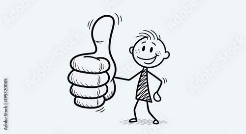 Cartoon Boy Giving Thumbs Up Gesture.
