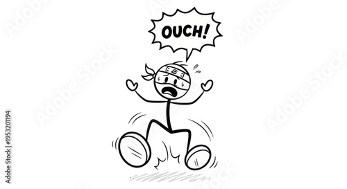 Cartoon Character Experiencing Pain and Injury.