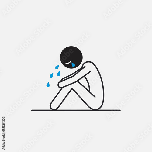 Crying Person Sitting on Ground Illustration.