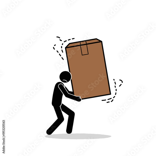 Man Lifting Heavy Box with Effort.