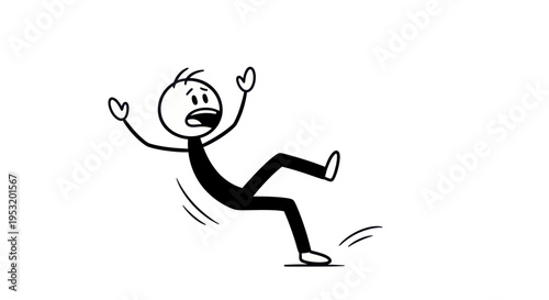 Man Losing Balance Falling Over Cartoon Character.