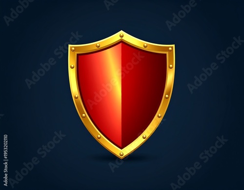 Glossy, gold-framed red shield against a dark blue background Free Download Glossy, gold-framed red shield against a dark blue background - GFXLoad