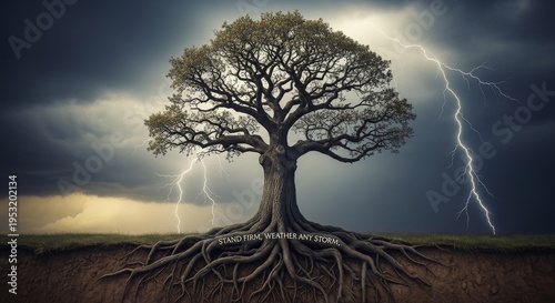 Ancient Oak Tree Stands Strong Against Lightning Storm