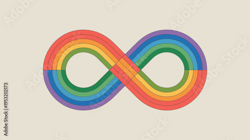 Colorful Rainbow Infinity Symbol Vector Illustration on Light Beige Background Representing Neurodiversity, Autism Awareness, and Endless Possibilities