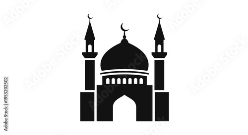 Mosque Silhouette with Crescent Moon Towers.