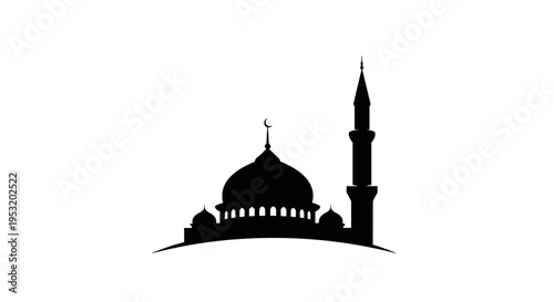 Mosque Silhouette with Dome and Minaret 5.