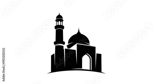Mosque Silhouette with Dome and Minaret 7.