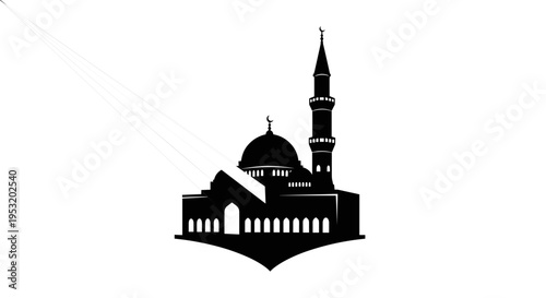 Mosque Silhouette with Dome and Minaret 9.