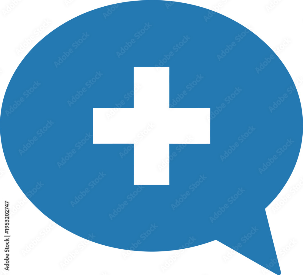 Obraz premium Speech bubble with plus symbol inside representing medical assistance or new idea symbol on transparent background