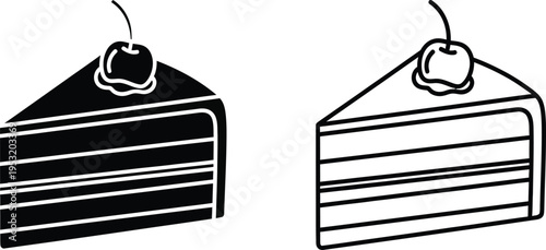 Cake Slice with Cherry Icon Set Vector