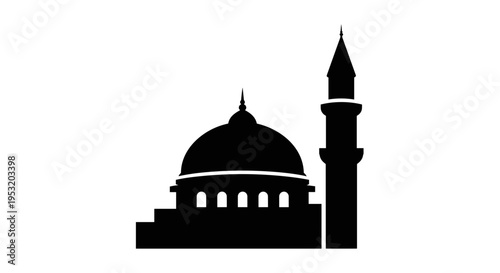 Mosque Silhouette with Dome and Minaret 26.