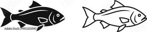 Fish Icon Set Black Silhouette and Outline Vector Vector