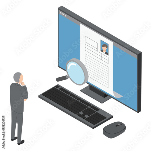 履歴書を見る会社員男性2・アイソメトリック