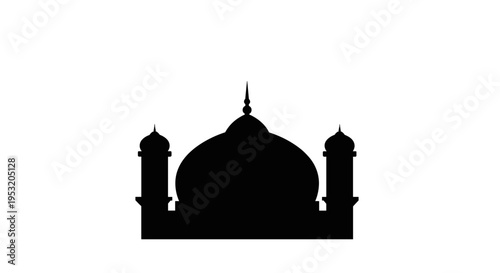 Mosque Silhouette with Dome and Minarets 15.