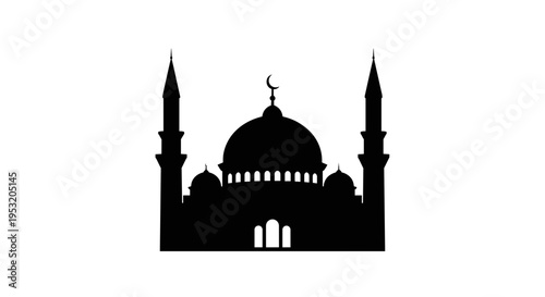 Mosque Silhouette with Dome and Minarets 20.