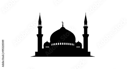 Mosque Silhouette with Dome and Minarets 19.