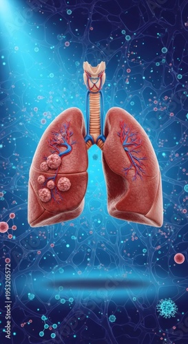Detailed Lungs and Wireframe Body - Indigo Cyan Respiratory Abstract 16