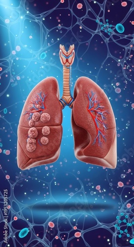 Detailed Lungs and Wireframe Body - Indigo Cyan Respiratory Abstract 13