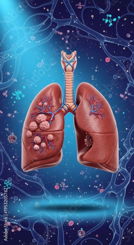 Detailed Lungs and Wireframe Body - Indigo Cyan Respiratory Abstract 10