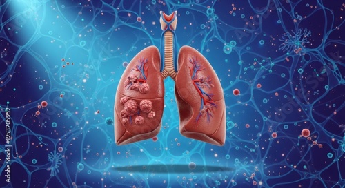 Detailed Lungs and Wireframe Body - Indigo Cyan Respiratory Abstract 5