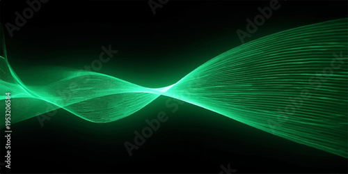 Abstract black and green motion design with glowing fractal waves and futuristic digital lines on a transparent alpha channel backdrop