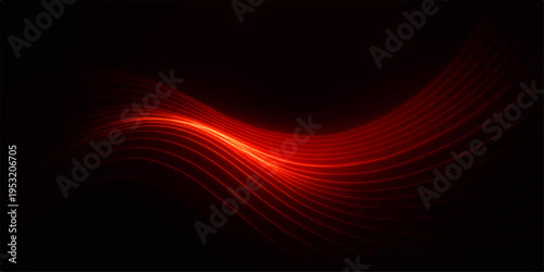 Abstract red wave design featuring a fractal motion effect with glowing energy lines and a smooth curve pattern on a dark textured backdrop for a modern technology wallpaper concept